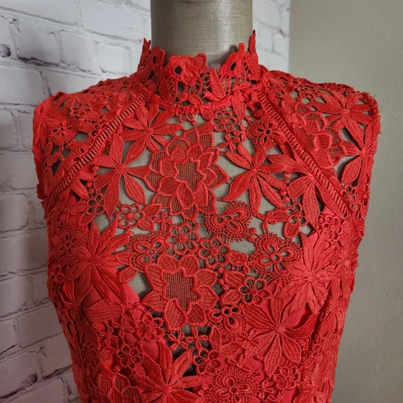 Bardot Elise Crochet Lace Dress in Poppy Red Sleeveless High Neck S/6 - Picture 11 of 15
